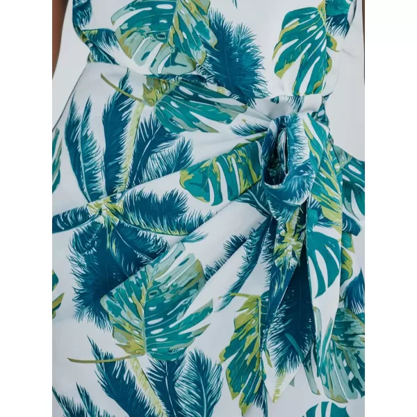 imageCUPSHE Womens One Shoulder Leaf Print Selftie Short Dress Sleeveless Tiered Hem Formal Dress Casual Mini DressGreen