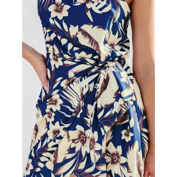 imageCUPSHE Womens One Shoulder Leaf Print Selftie Short Dress Sleeveless Tiered Hem Formal Dress Casual Mini DressNavy Floral