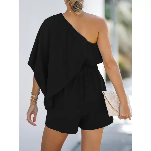 imageCUPSHE Womens One Shoulder Romper Wide Leg Short Jumpsuits Outfit Sexy Casual DatingBlack