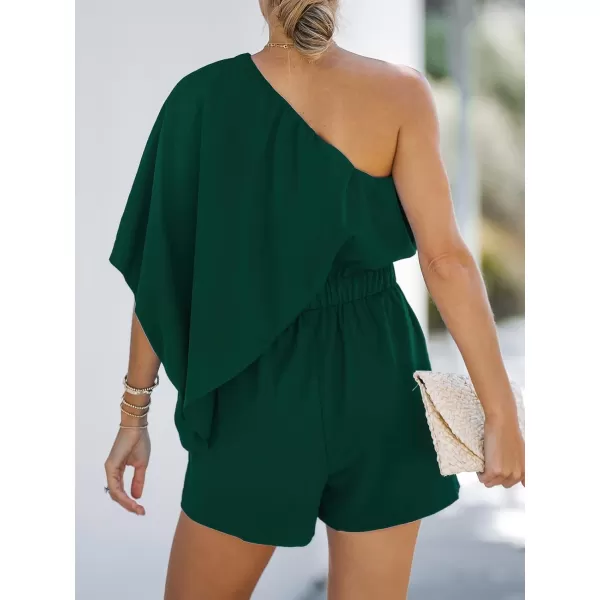 imageCUPSHE Womens One Shoulder Romper Wide Leg Short Jumpsuits Outfit Sexy Casual DatingDark Green