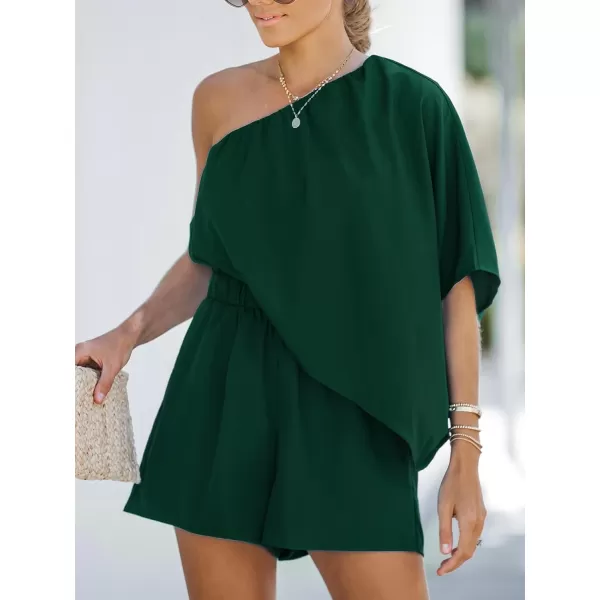imageCUPSHE Womens One Shoulder Romper Wide Leg Short Jumpsuits Outfit Sexy Casual DatingDark Green