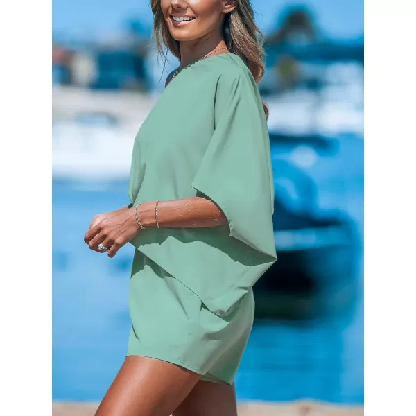 imageCUPSHE Womens One Shoulder Romper Wide Leg Short Jumpsuits Outfit Sexy Casual DatingLight Green