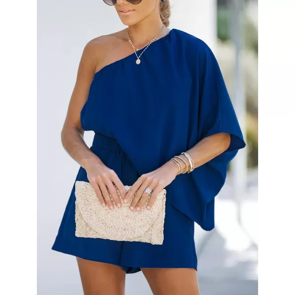 imageCUPSHE Womens One Shoulder Romper Wide Leg Short Jumpsuits Outfit Sexy Casual DatingRoyal Blue