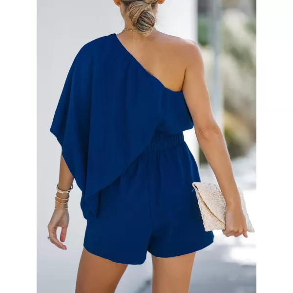 imageCUPSHE Womens One Shoulder Romper Wide Leg Short Jumpsuits Outfit Sexy Casual DatingRoyal Blue