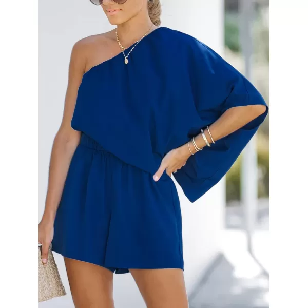 imageCUPSHE Womens One Shoulder Romper Wide Leg Short Jumpsuits Outfit Sexy Casual DatingRoyal Blue