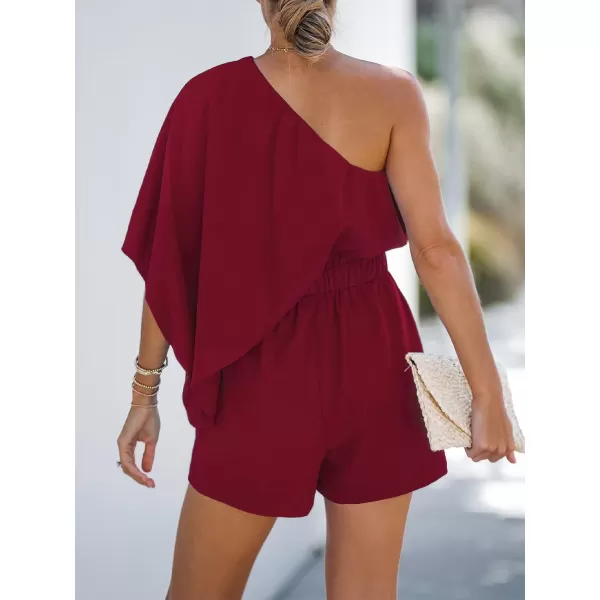 imageCUPSHE Womens One Shoulder Romper Wide Leg Short Jumpsuits Outfit Sexy Casual DatingWine