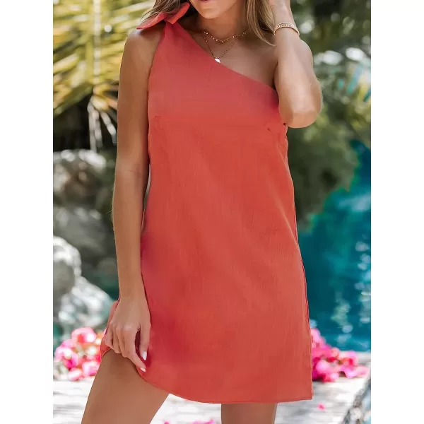 imageCUPSHE Womens OneShoulder Mini Dress Single Strap Summer Dress with Bow TieRed