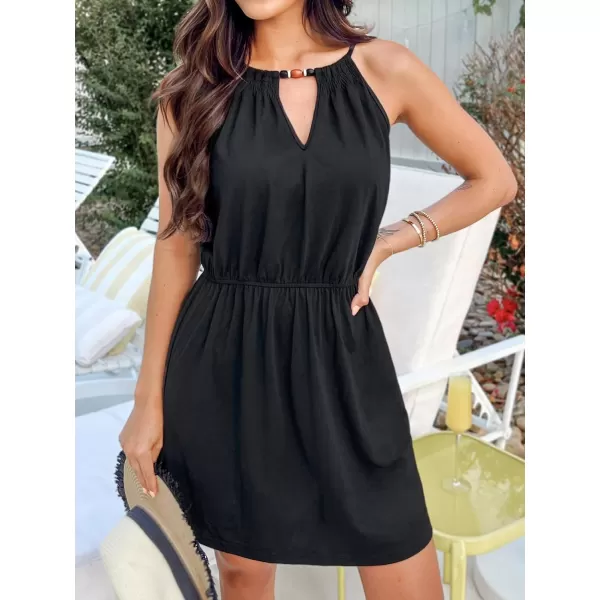 imageCUPSHE Womens Onyx Beaded Cutout Mini Dress Cami Round Neck Dress Sleeveless DressBlack