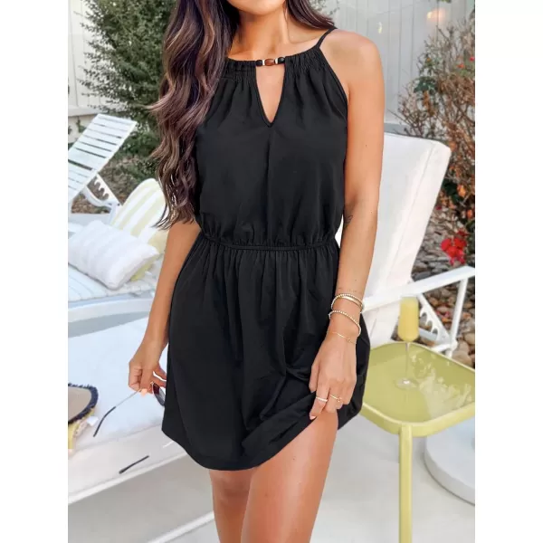 imageCUPSHE Womens Onyx Beaded Cutout Mini Dress Cami Round Neck Dress Sleeveless DressBlack