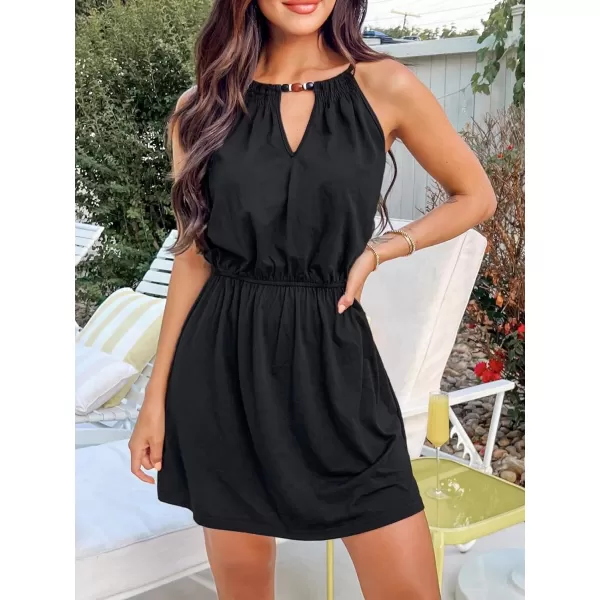 imageCUPSHE Womens Onyx Beaded Cutout Mini Dress Cami Round Neck Dress Sleeveless DressBlack