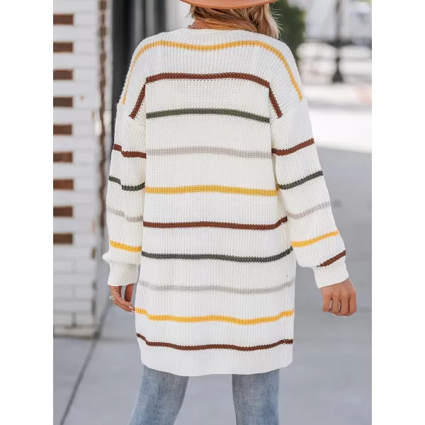 imageCUPSHE Womens Open Front Cardigan Sweaters Fashion Striped Crochet Knit Lightweight Outwear CoatsWhiteStriped
