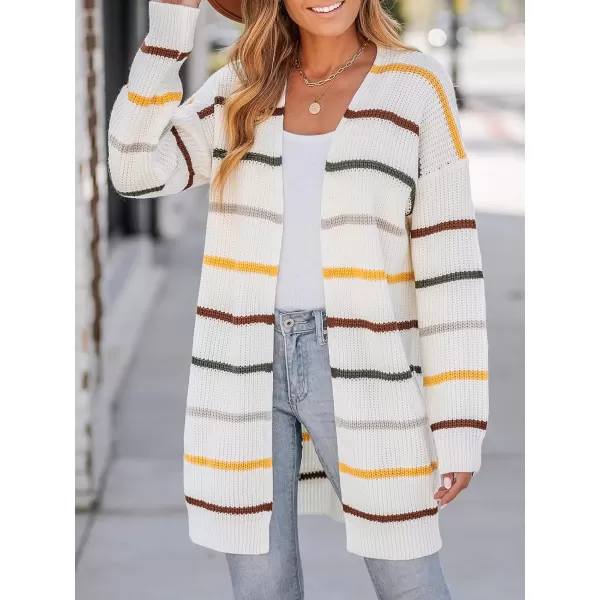 imageCUPSHE Womens Open Front Cardigan Sweaters Fashion Striped Crochet Knit Lightweight Outwear CoatsWhiteStriped
