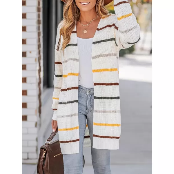 imageCUPSHE Womens Open Front Cardigan Sweaters Fashion Striped Crochet Knit Lightweight Outwear CoatsWhiteStriped