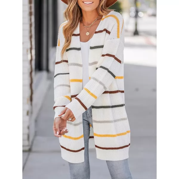 imageCUPSHE Womens Open Front Cardigan Sweaters Fashion Striped Crochet Knit Lightweight Outwear CoatsWhiteStriped