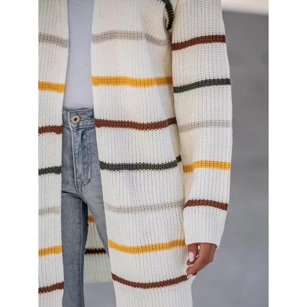imageCUPSHE Womens Open Front Cardigan Sweaters Fashion Striped Crochet Knit Lightweight Outwear CoatsWhiteStriped
