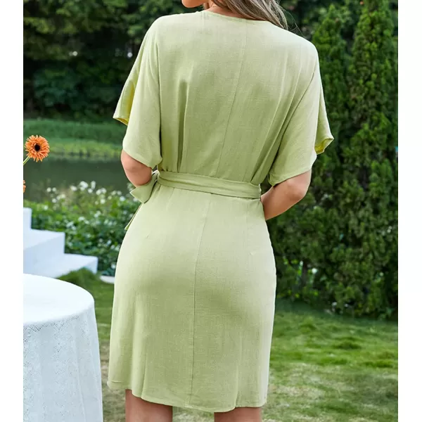 imageCUPSHE Womens Open Front Dress Solid Tie Waist Lace Up Short Sleeves V Neck GreenGreen