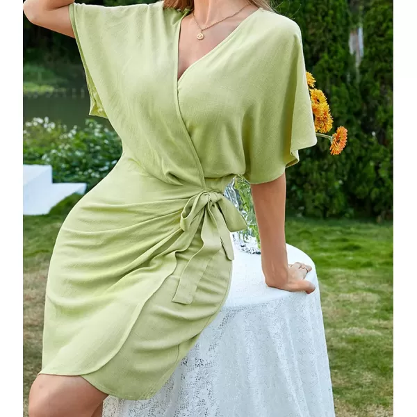 imageCUPSHE Womens Open Front Dress Solid Tie Waist Lace Up Short Sleeves V Neck GreenGreen