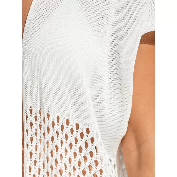 imageCUPSHE Womens Open Front Kimono Bathing Suit Cover Up Tassel Summer Swim Coverups with Short SleevesWhite