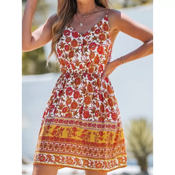 imageCUPSHE Womens Orange Floral Print Cami ALine Dress Cami VNeck Dress Sleeveless DressOrange Floral