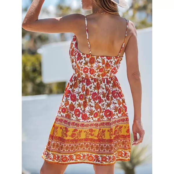 imageCUPSHE Womens Orange Floral Print Cami ALine Dress Cami VNeck Dress Sleeveless DressOrange Floral