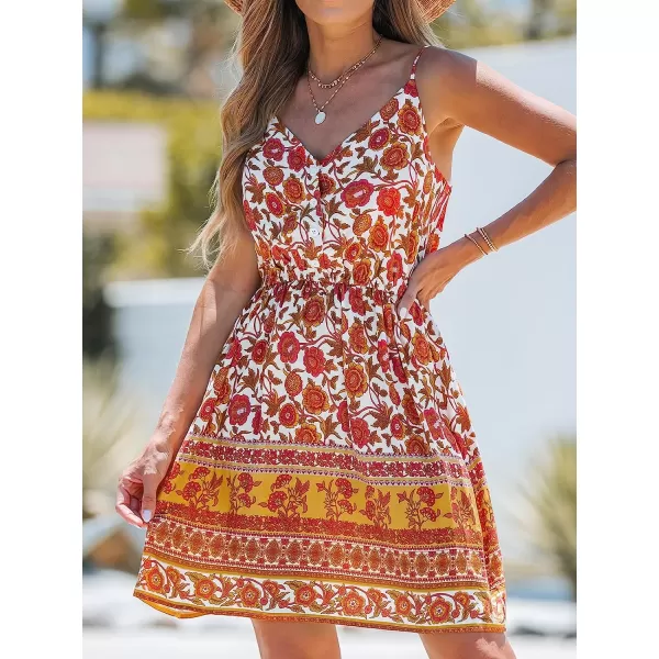 imageCUPSHE Womens Orange Floral Print Cami ALine Dress Cami VNeck Dress Sleeveless DressOrange Floral