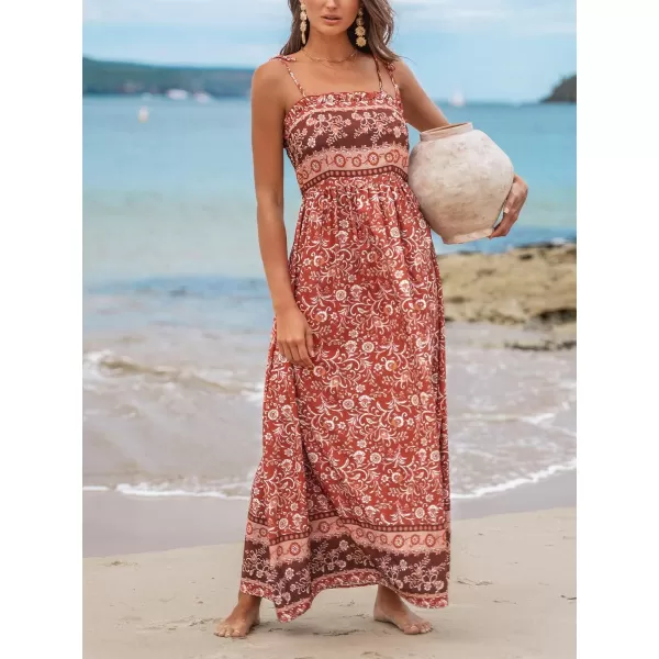 imageCUPSHE Womens Paisley Floral Print Tie Strap Dress Adjustable Cami Straps Formal Dress A Line Maxi DressCoral