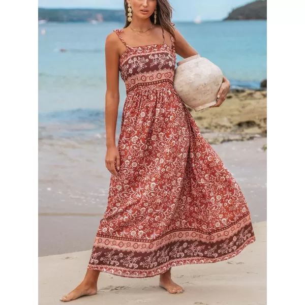 imageCUPSHE Womens Paisley Floral Print Tie Strap Dress Adjustable Cami Straps Formal Dress A Line Maxi DressCoral