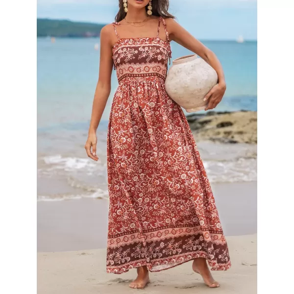 imageCUPSHE Womens Paisley Floral Print Tie Strap Dress Adjustable Cami Straps Formal Dress A Line Maxi DressCoral