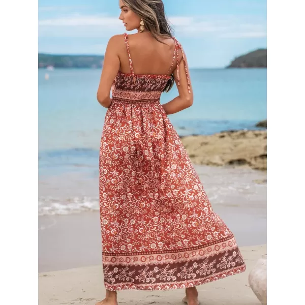 imageCUPSHE Womens Paisley Floral Print Tie Strap Dress Adjustable Cami Straps Formal Dress A Line Maxi DressCoral