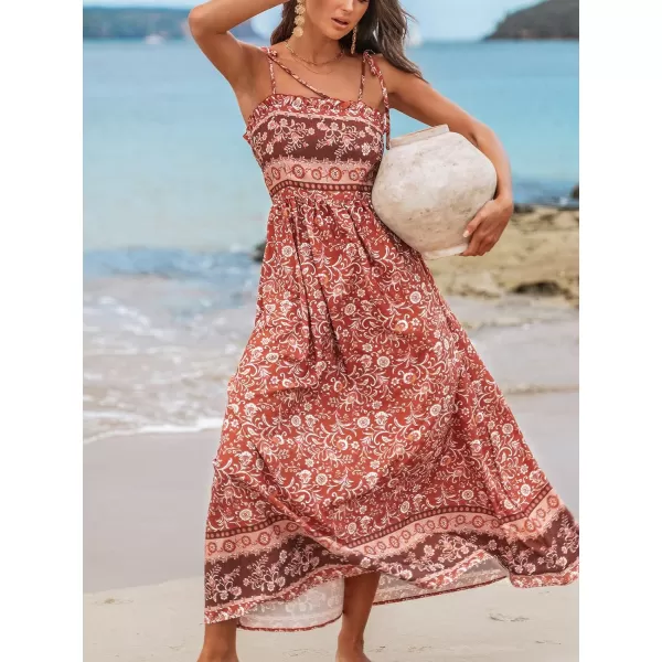 imageCUPSHE Womens Paisley Floral Print Tie Strap Dress Adjustable Cami Straps Formal Dress A Line Maxi DressCoral