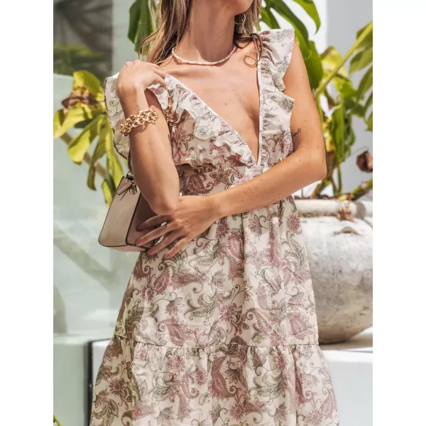 imageCUPSHE Womens Paisley Print A Line Dress Backless Sleeve Ruffled Flowy Mini DressPink