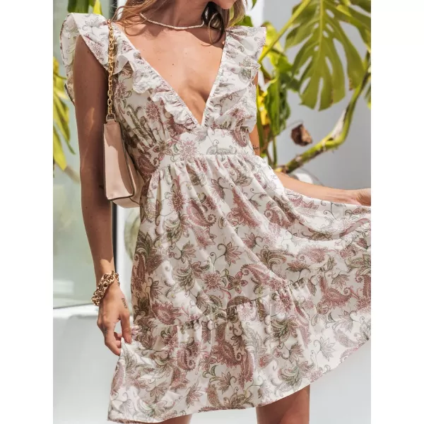 imageCUPSHE Womens Paisley Print A Line Dress Backless Sleeve Ruffled Flowy Mini DressPink