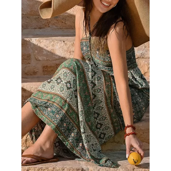 imageCUPSHE Womens Paisley Print Halter Long Dress Woven Ruched Front Maxi Formal DressGreen Floral