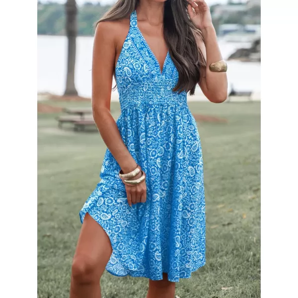 imageCUPSHE Womens Paisley Print Halter Sleeveless Midi Dress A Line Self Tie Long Casual DressBlue