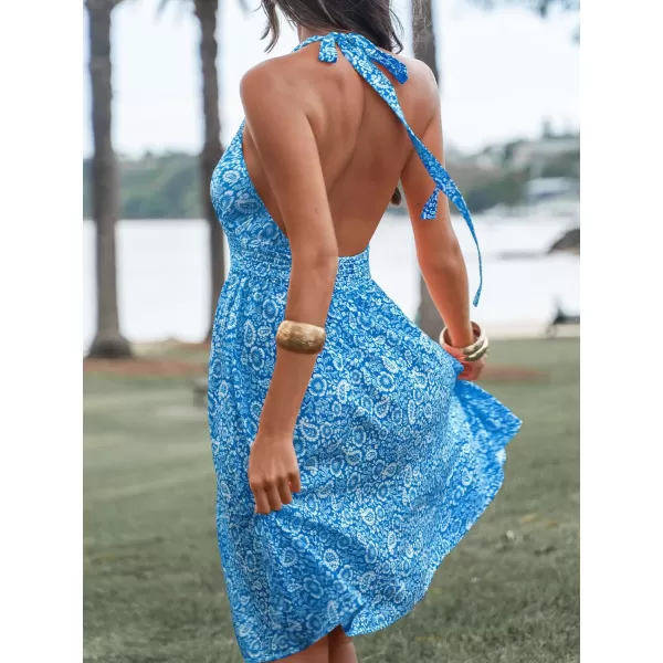 imageCUPSHE Womens Paisley Print Halter Sleeveless Midi Dress A Line Self Tie Long Casual DressBlue