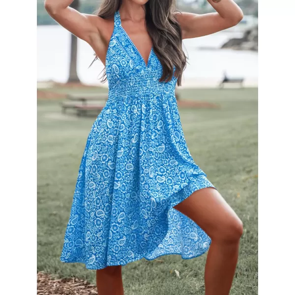 imageCUPSHE Womens Paisley Print Halter Sleeveless Midi Dress A Line Self Tie Long Casual DressBlue