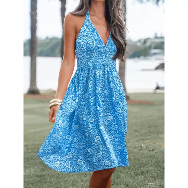 imageCUPSHE Womens Paisley Print Halter Sleeveless Midi Dress A Line Self Tie Long Casual DressBlue
