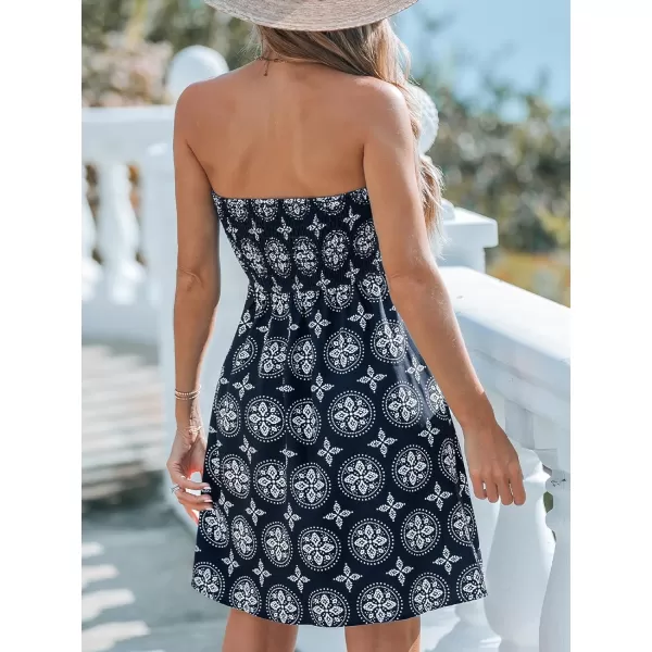imageCUPSHE Womens Paisley Print Smocked Tube Dress Mini Aline Summer DressNavy Paisley