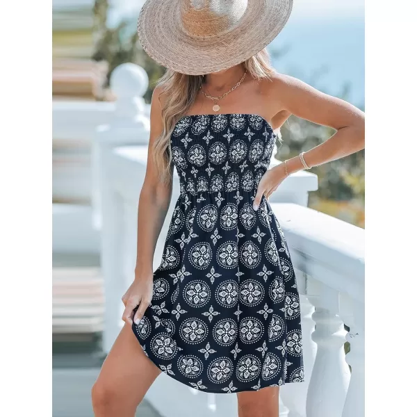 imageCUPSHE Womens Paisley Print Smocked Tube Dress Mini Aline Summer DressNavy Paisley