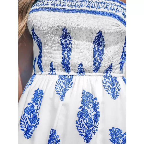 imageCUPSHE Womens Paisley Print Smocked Tube Dress Mini Aline Summer DressWhite Paisley