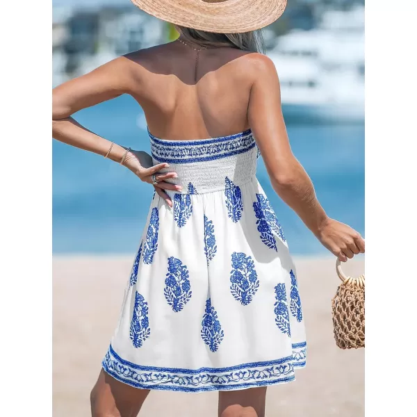 imageCUPSHE Womens Paisley Print Smocked Tube Dress Mini Aline Summer DressWhite Paisley