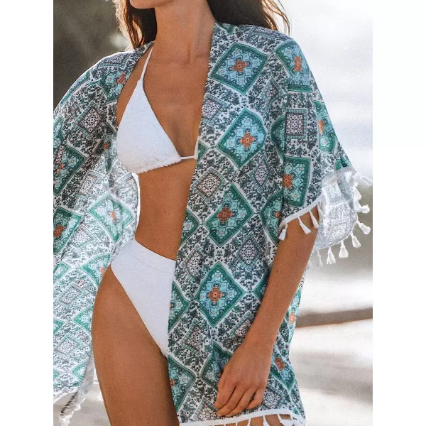 imageCUPSHE Womens Paisley Print Tassel 34 Dolman Sleeve CoverUp Open Front Mini DressGreen Paisley