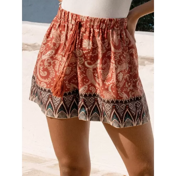 imageCUPSHE Womens Paisley Print Tassel Shorts HighRise Waist with Wide LegRed Floral