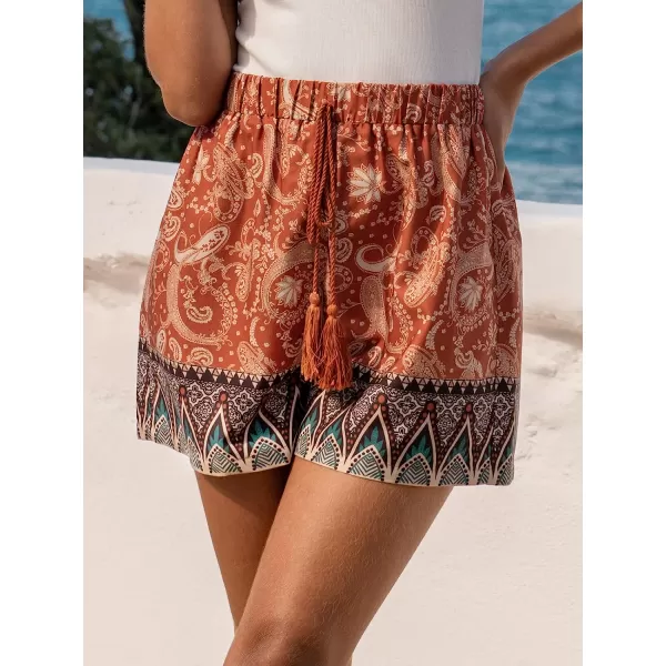 imageCUPSHE Womens Paisley Print Tassel Shorts HighRise Waist with Wide LegRed Floral