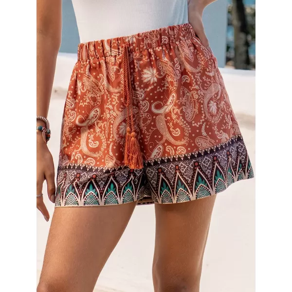 imageCUPSHE Womens Paisley Print Tassel Shorts HighRise Waist with Wide LegRed Floral