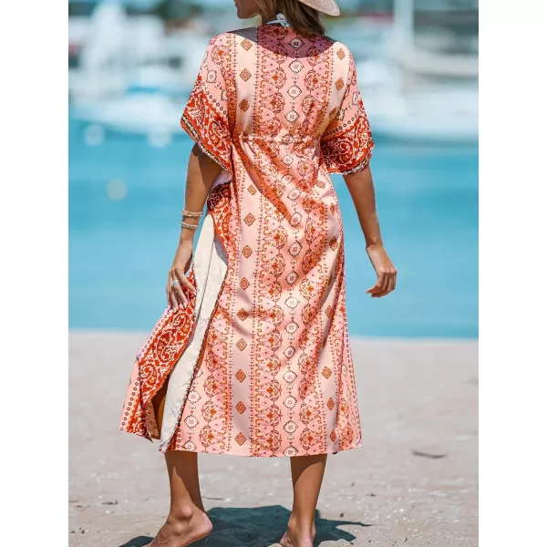 imageCUPSHE Womens Paisley Print Tassel Tie Cover Up Dolman Sleeves Midi Kimono Cover Up DressRed