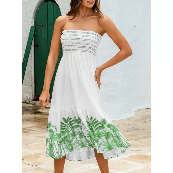 imageCUPSHE Womens Palm Tree Print Sleeveless Smocked Ruffled Dress A Line Midi Tube DressWhite