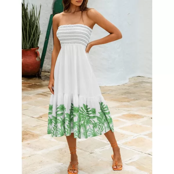 imageCUPSHE Womens Palm Tree Print Sleeveless Smocked Ruffled Dress A Line Midi Tube DressWhite