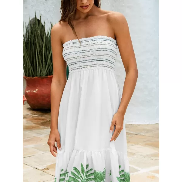 imageCUPSHE Womens Palm Tree Print Sleeveless Smocked Ruffled Dress A Line Midi Tube DressWhite
