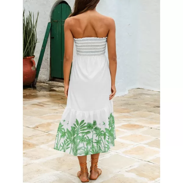 imageCUPSHE Womens Palm Tree Print Sleeveless Smocked Ruffled Dress A Line Midi Tube DressWhite